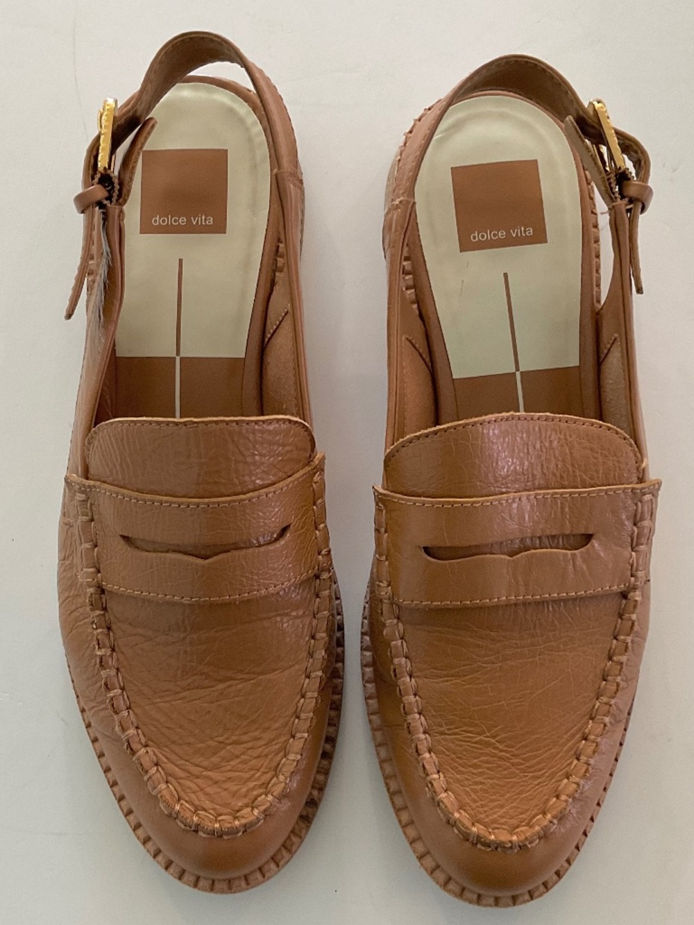 DOLCE VITA Hardi Tailored Slingback Loafers in Brown Crinkle Patent Size 9 - Picture 2 of 8
